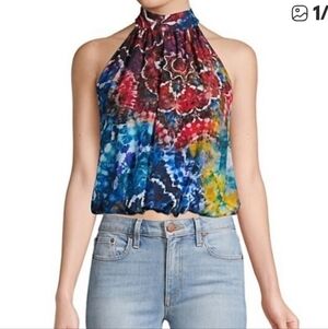 Alice + Olivia Maris Tie-Dye Silk Halter Blouse Luxury Yacht Key West Nantucket